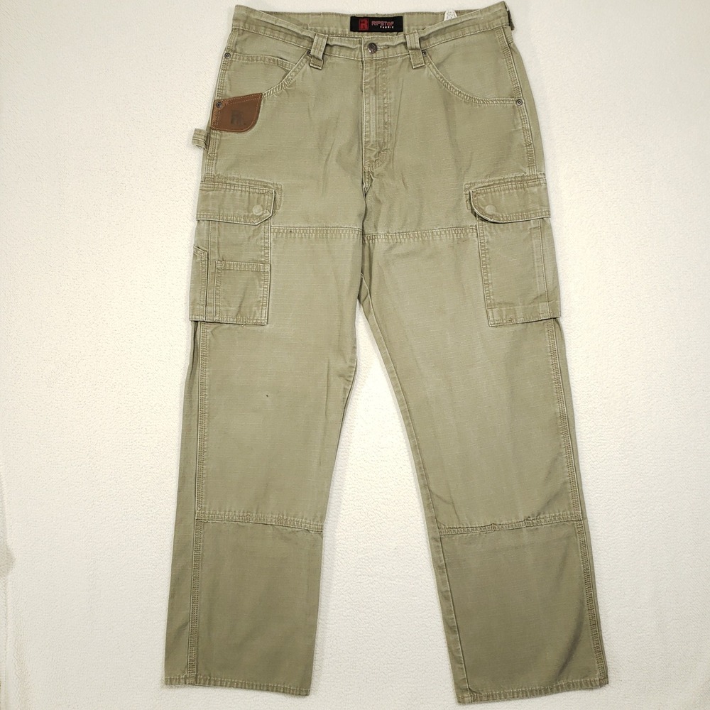 Wrangler Riggs Cargo Pants Men 34x34 Tan Workwear Ripstop Cotton Heavy Duty Work